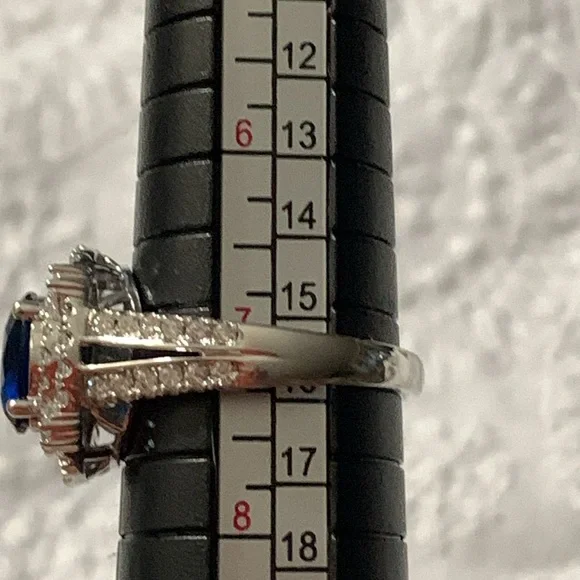 2.45 ct Sapphire & Diamond Sterling Size 7 Princess Diana Cocktail Ring - Picture 8 of 11
